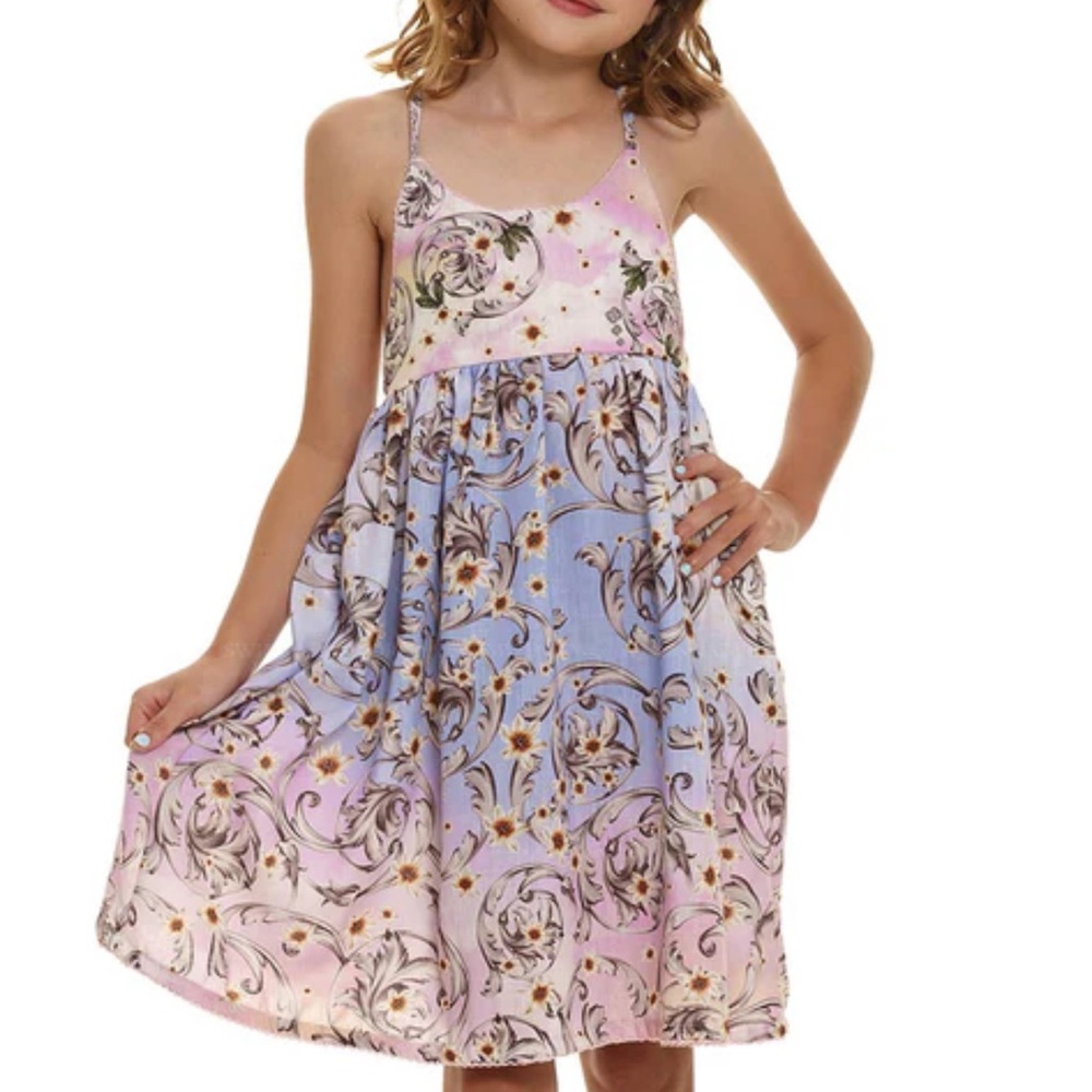 Floral Kids Dress in Pink and Blue